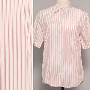 Vintage 90er Jahre Gestreiftes Baumwollhemd mit Knopfleiste, gepolsterten Schultern, Kurze Ärmel, Größe 6 Small