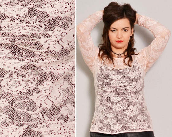 Pastel Pink Rose Lace Romantic Blouse | Floral Pat