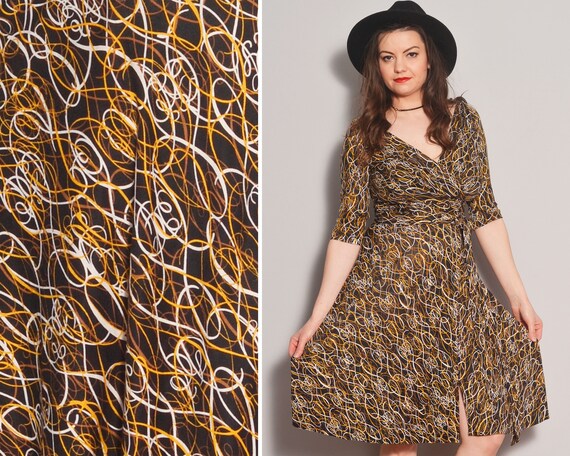 Iconic Designer Silk Wrap Dress | Swirl Pattern Fi