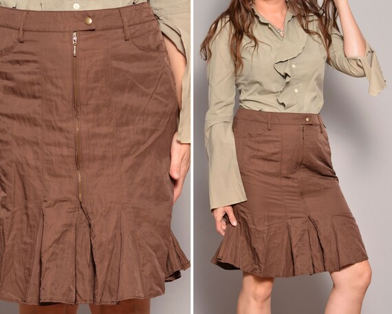 Brown Trumpet Side Slit Skirt | Zipper Closure God