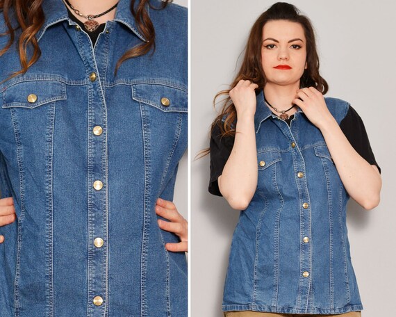 Gold Snaps Blue Denim Vest | Fitted Jean Trucker V