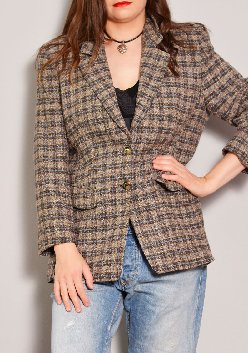 Plaid Professor Style Tweed Blazer Wool Blend Woven Teacher Etsy