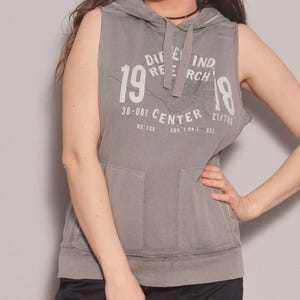 Size 8 | slogan sweatshirt sleeveless hoodie vintage grey pattern hooded men&#39;s sweatshirt 90s cotton unisex boyfriend jumper sweatshirt