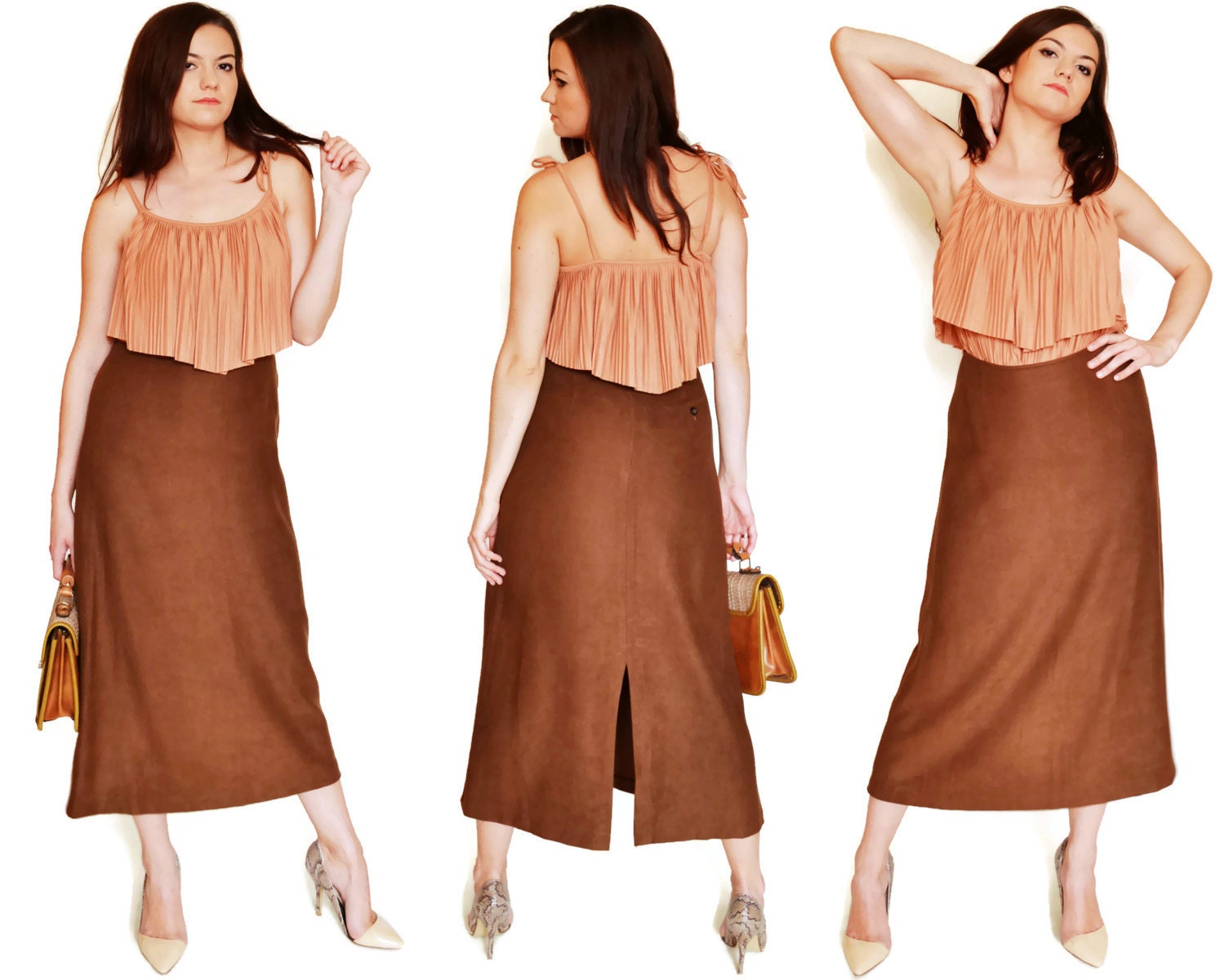 boho skirt broomstick skirt a line skirt high slit midi preppy Etsy