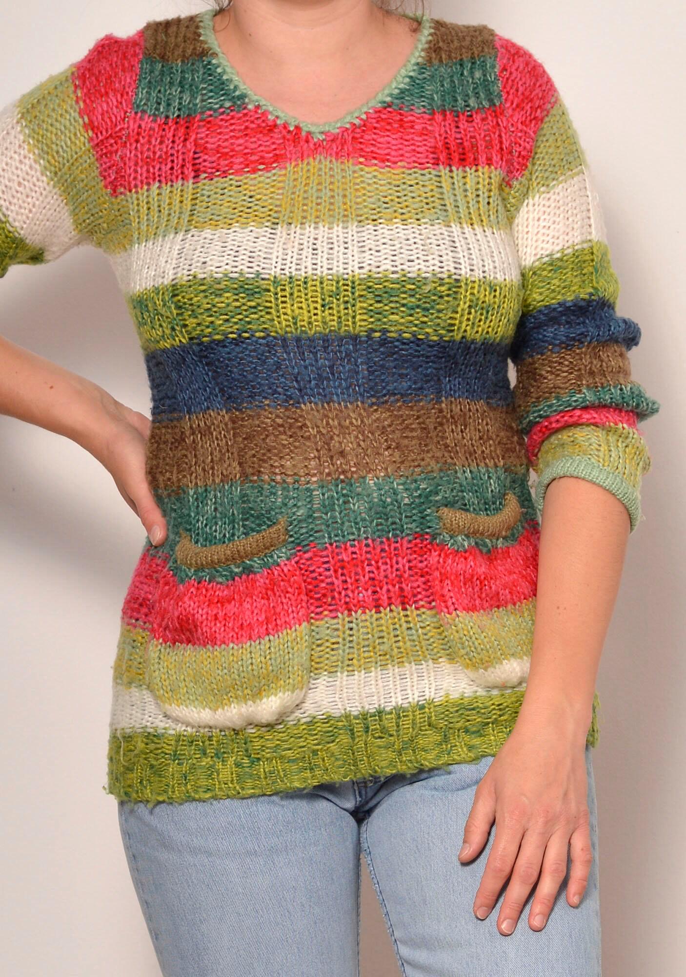 クリアランスセール カラフルストライプ Vネック プルオーバー