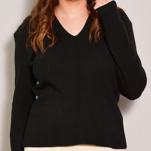 Size 10 to 12 | black wool blend minimalist deni cler sweater | v neckline good quality winter sweater | long sleeve casual pullover sweater