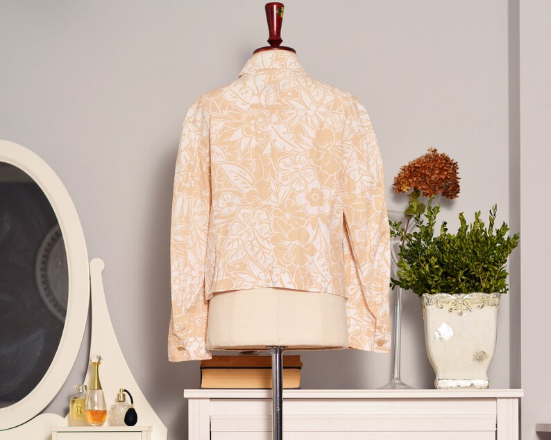 hawaii jacket gypsy short sleeve trucker vacation clothing windbreaker floral beige flower cream babydoll pattern hippie women tight vintage