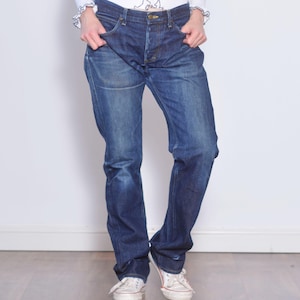 Clearance Blue Lee Jeans | Size 34/34 Medium | Dark Wash Navy 2000s Straight Leg Cotton Denim Pants | Mid Waist Worn Out Button Fly Boyfr