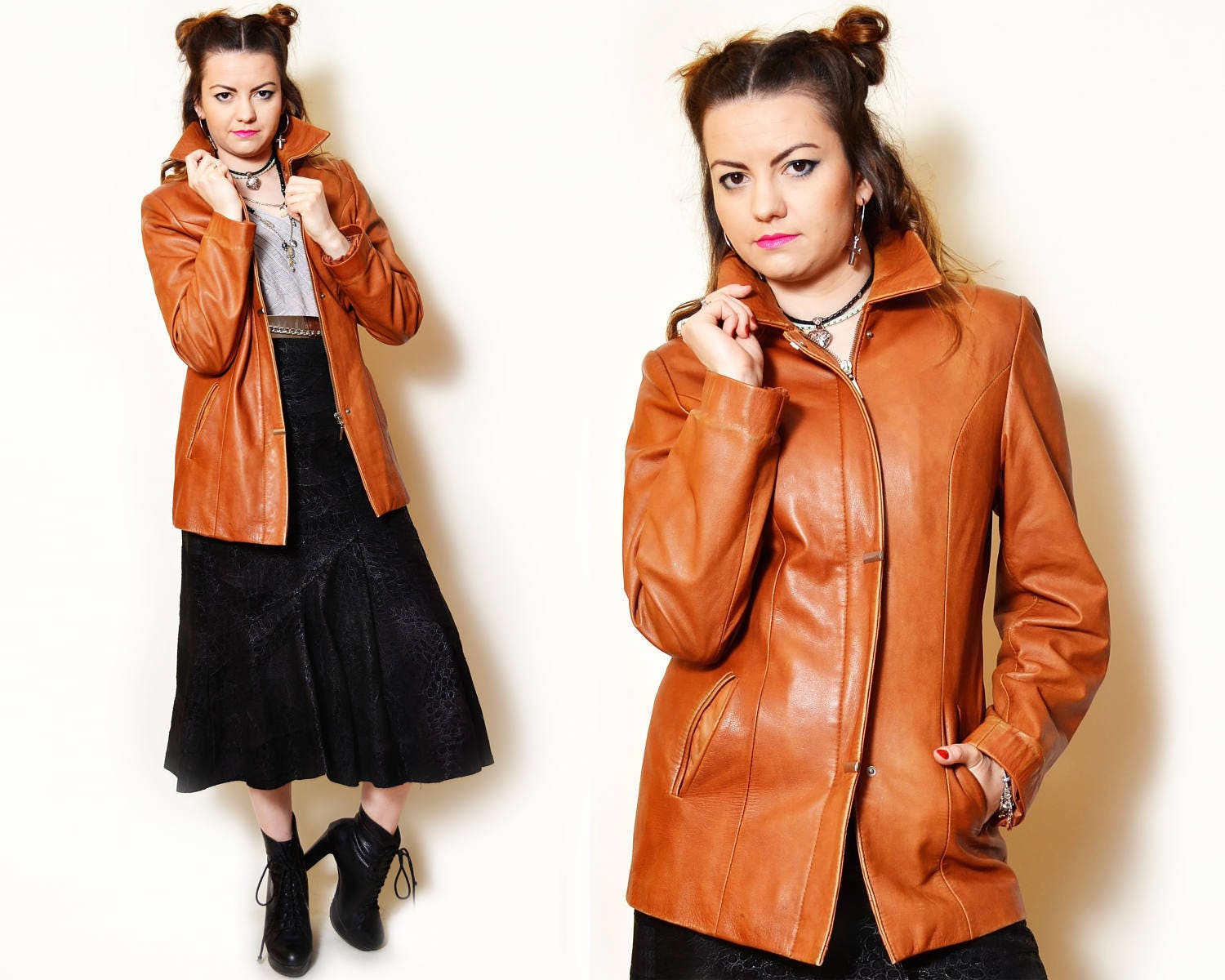 short tan leather jacket