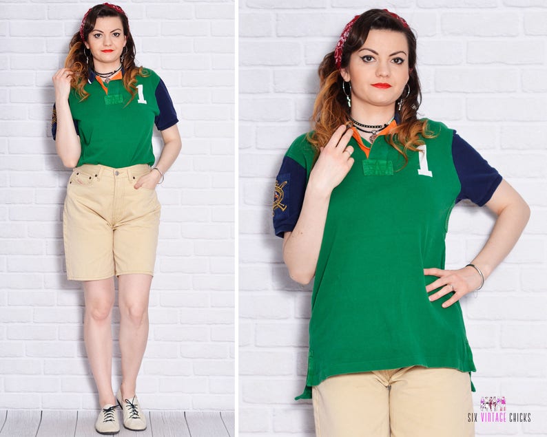 Green Polo Shirt Embroidered Tee Cotton T Collar Tshirt Button Up Short Sleeve Top Athletic Sport Vintage Boyfriend Unisex School Tomboy