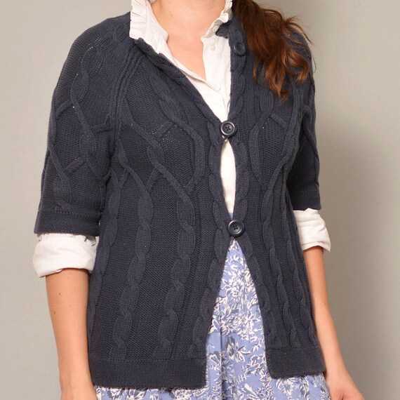 Size 6 | Braid Knit Navy Blue Cardigan Sweater | Half Sleeve Size 6 | Braid Knit Navy Blue Cardigan Sweater | Half Sleeve