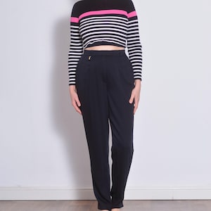 Elegant High-Waisted Tapered Wool Trousers by Basler | Classic Black Formal Slacks | US 10-12