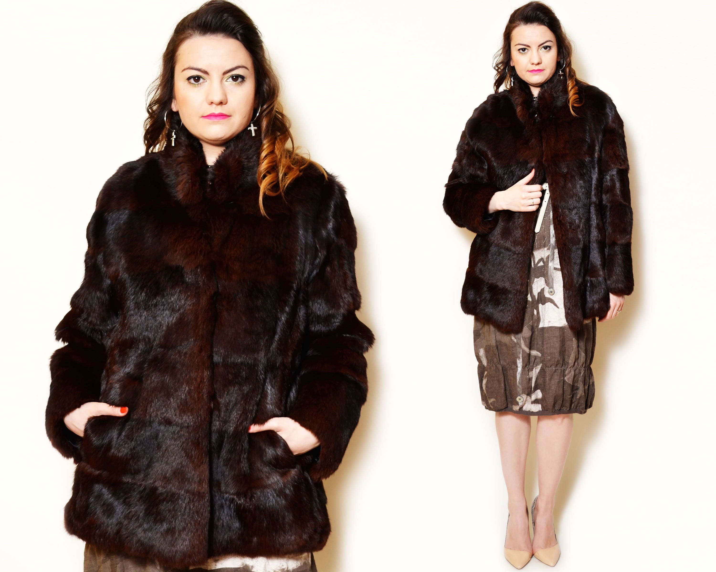 Short Fur Coat Jacket Mink Furry Vintage Fluffy Coats Striped Etsy