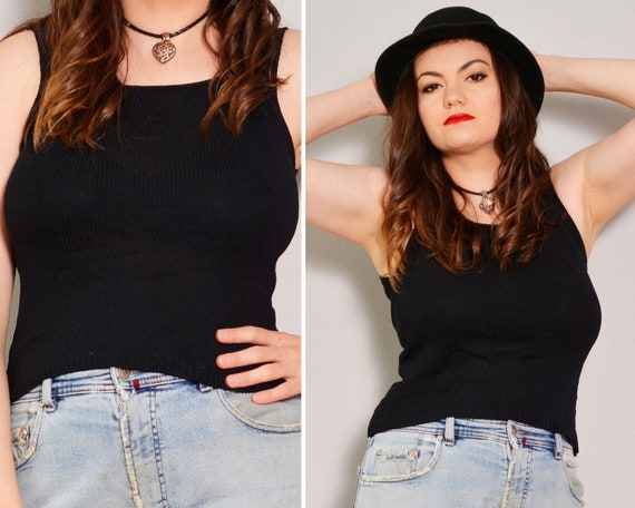 Black Ribbed Knit Tank Top | Stretchy Basic Sweate