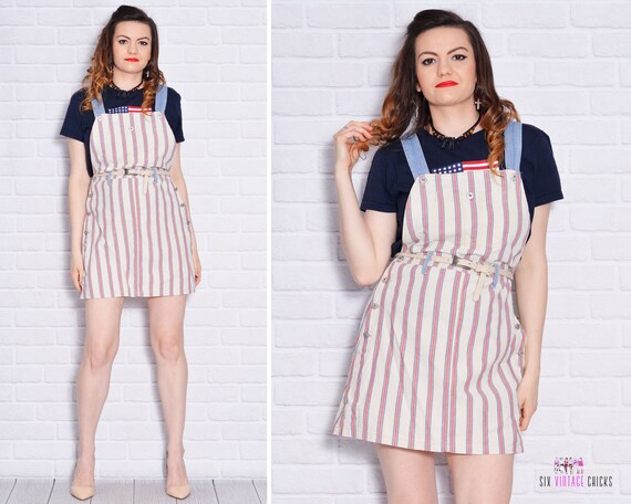 striped dungaree dress