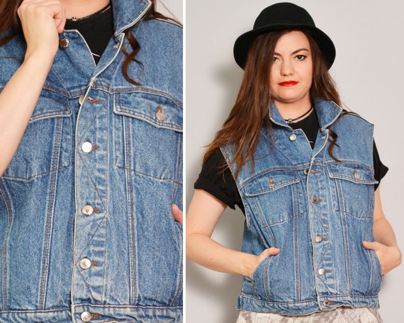 Casual Jean Vest with Pockets | Trucker Cut Sleeve