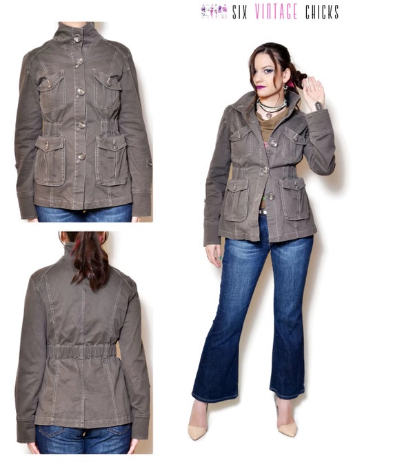 womens army green denim jacket