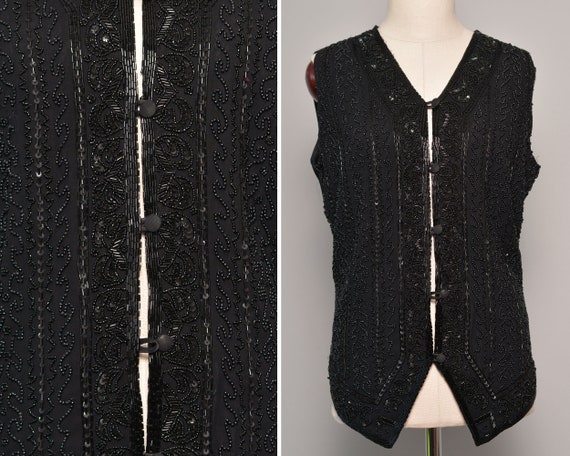 Heavy Embroidery Black Stage Vest | Solid Tied Bac