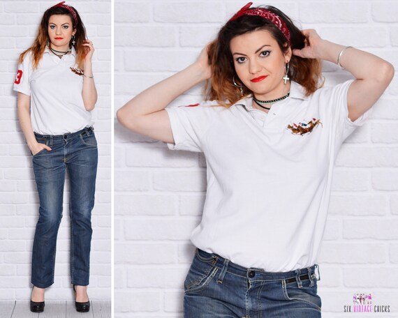 Embroidered Polo Equestrian Shirt Horse Rider Numb
