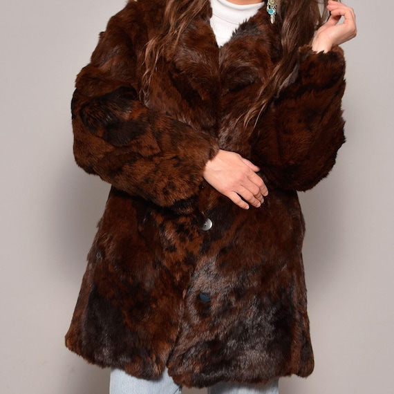 Clearance Vintage 90s Rabbit Fur Coat Size Brown Fluffy Long
