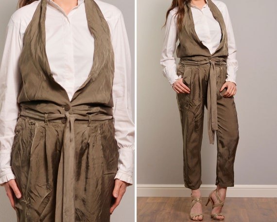 Olive Green Sleek Cigarette Jumpsuit | Halter Vest