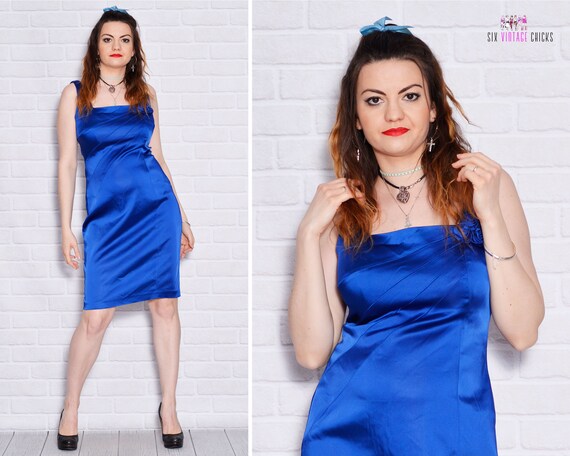 1990s evening bodycon dress , cobalt blue sleevele
