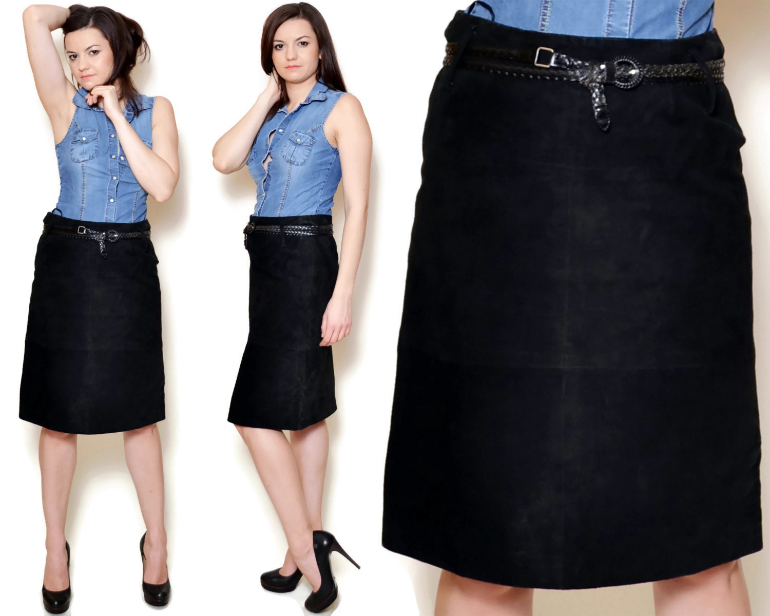 90s a line skirt real leather skirts black short sexy genuine Etsy