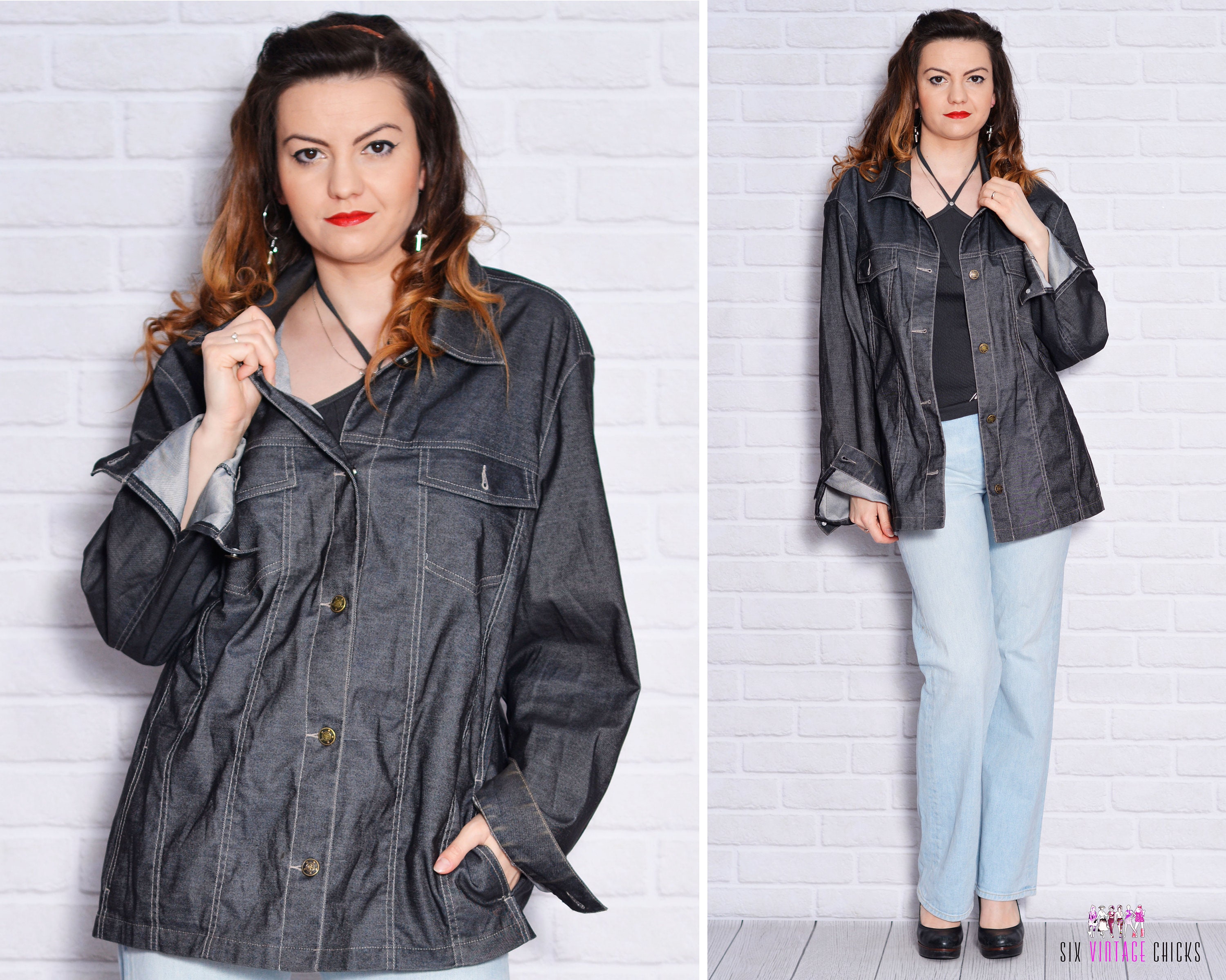 plus size grey denim jacket