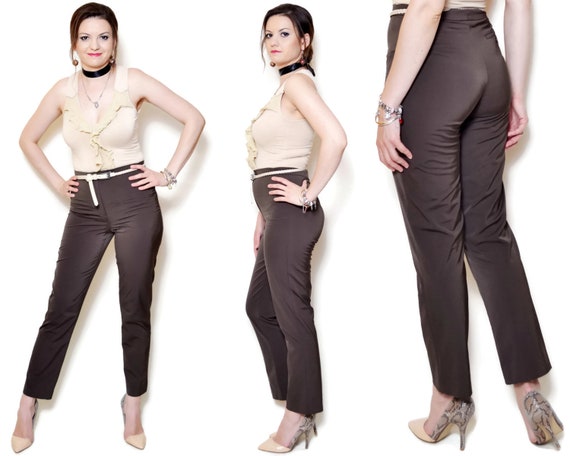 cigarette pants 90s brown vintage long woman tight