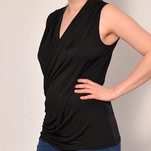 Liquidation Vintage Y2K Faux Wrap Gathered Tunic Blouse | Size 10 Sleeveless V-Neck Tank Top with Tie Detail