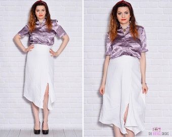 Asymmetrical Skirt High Slit Slitted Handkerchief White Summer Floaty Windy Beach Vacation Waist High Waisted