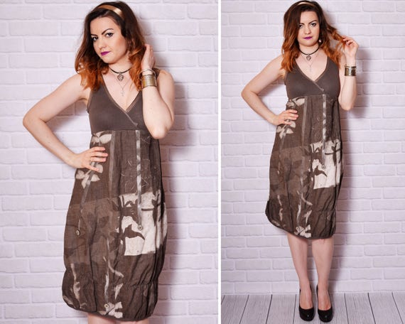 90s bubble dress brown dresses graphic print bohem