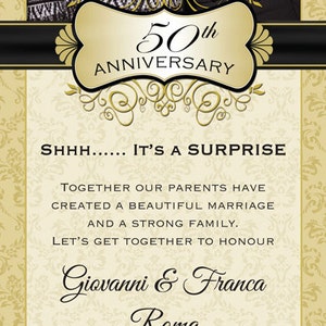 Surprise Wedding Anniversary Invitation, #10 or 9.375&quot; x 4&quot; size, 5x7
