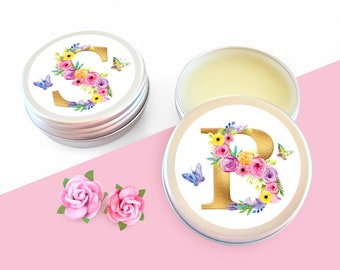 Floral Initial Lip Balm, Personalized Birthday Gift