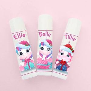 Adorable Christmas Unicorn Lip Balms for Kids, Stocking Filler, Children's Party Bag Fillers, Kids Secret Santa, Personalised Kids Lip Balm