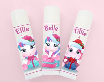 PersonaliSed Christmas Unicorn Lip Balm: Strawberry FlavoUr, Kids Stocking Filler