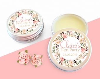 Hen Party Favour Personalised Lip Balm, Floral Hen Party Bag Fillers, Floral Wreath Wedding Favours, Hen Do Party Bag Fillers, Lip Gloss