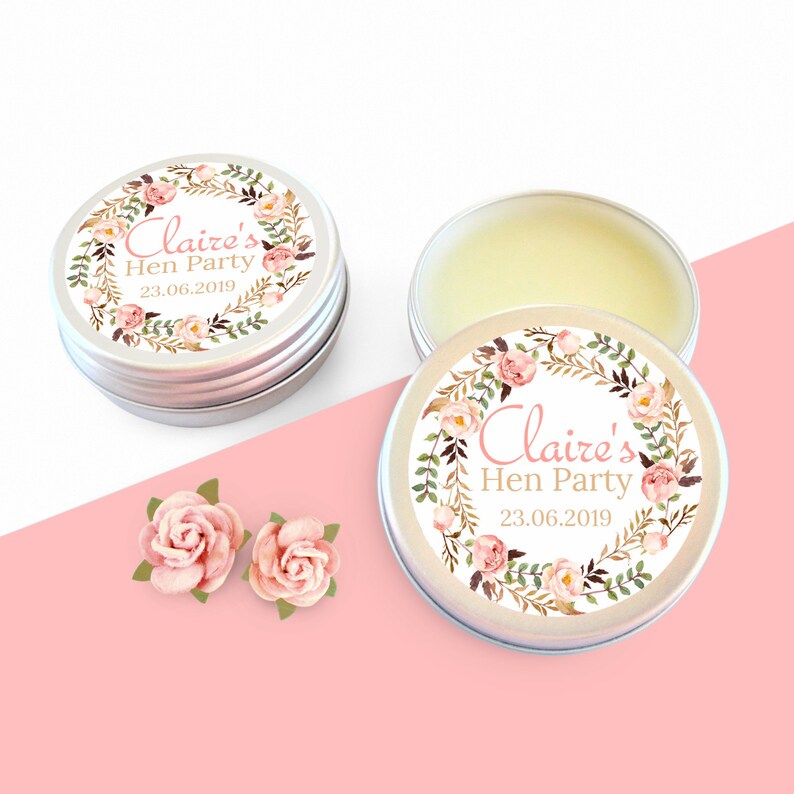 Hen Party Favour Personalised Lip Balm, Floral Hen Party Bag Fillers, Floral Wreath Wedding Favours, Hen Do Party Bag Fillers, Lip Gloss image 1