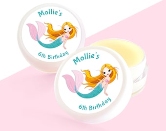 Personalized Mermaid Party Lip Balm Favors: Kids Birthday Gift