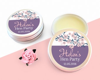 Personalized Floral Lip Balm Favors: Hen Party Gift Bag Fillers