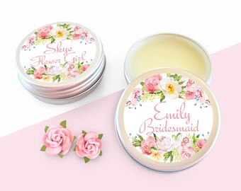 Personalized Floral Lip Balm Wedding Favor, Bridesmaid Gift