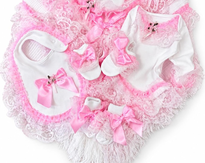 Pink and white baby girl gift set