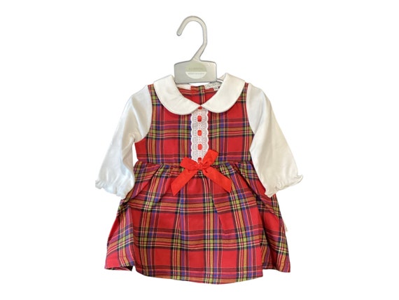 Tartan Dress: Red Plaid Holiday Dress with White Sleeves