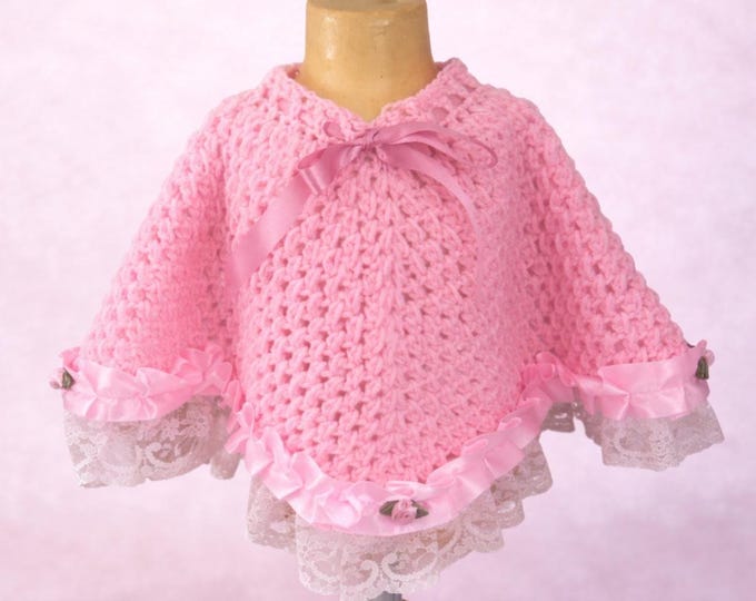 Handmade crochet Baby Poncho: Pink Knit