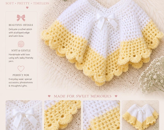 Handmade crochet Baby Poncho: Pink Knit