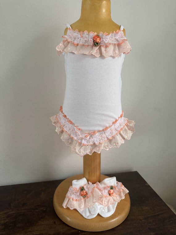 baby grow with Peach Lace & Matching booties