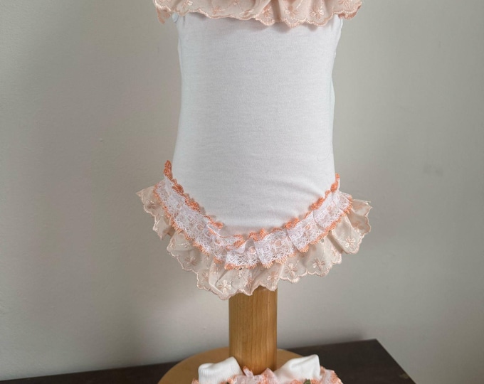 baby grow with Peach Lace & Matching booties