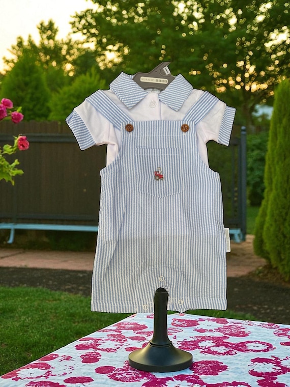 Blue Striped Dungaree Set