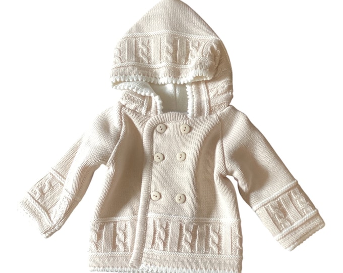 Taupe Double Breasted Baby Cardigan: Newborn Knit Sweater