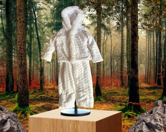 White  Fleece lined snow suit with fake fur trim trim